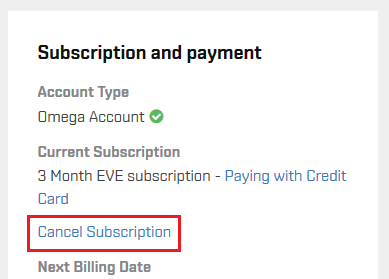 Cancelling subscription – EVE Online