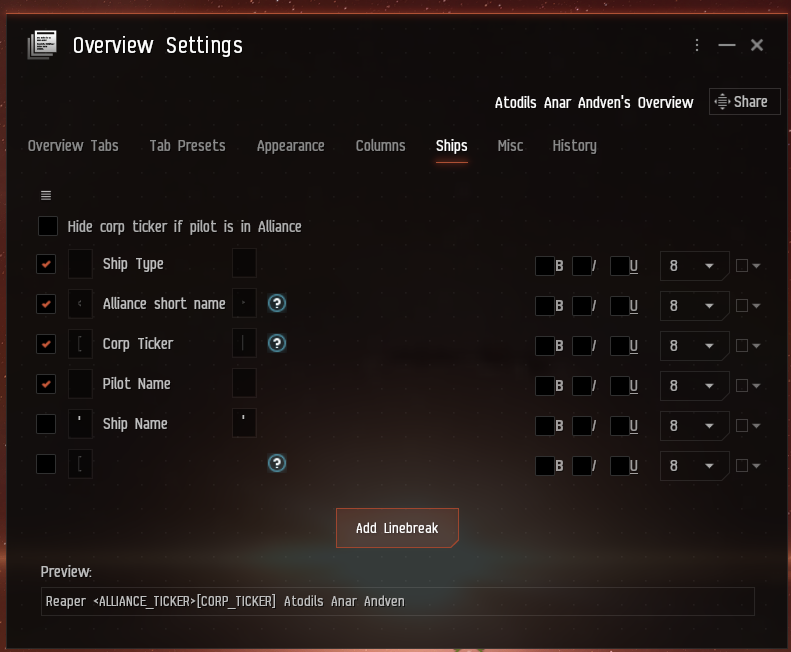 Overview Settings EVE Online